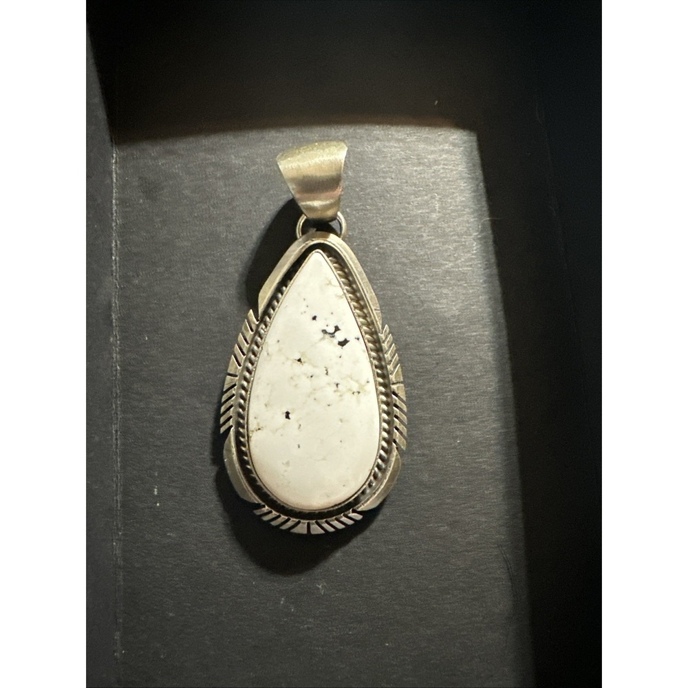 Navajo White Buffalo Turquoise Pendant By Alfred Martinez Sterling
